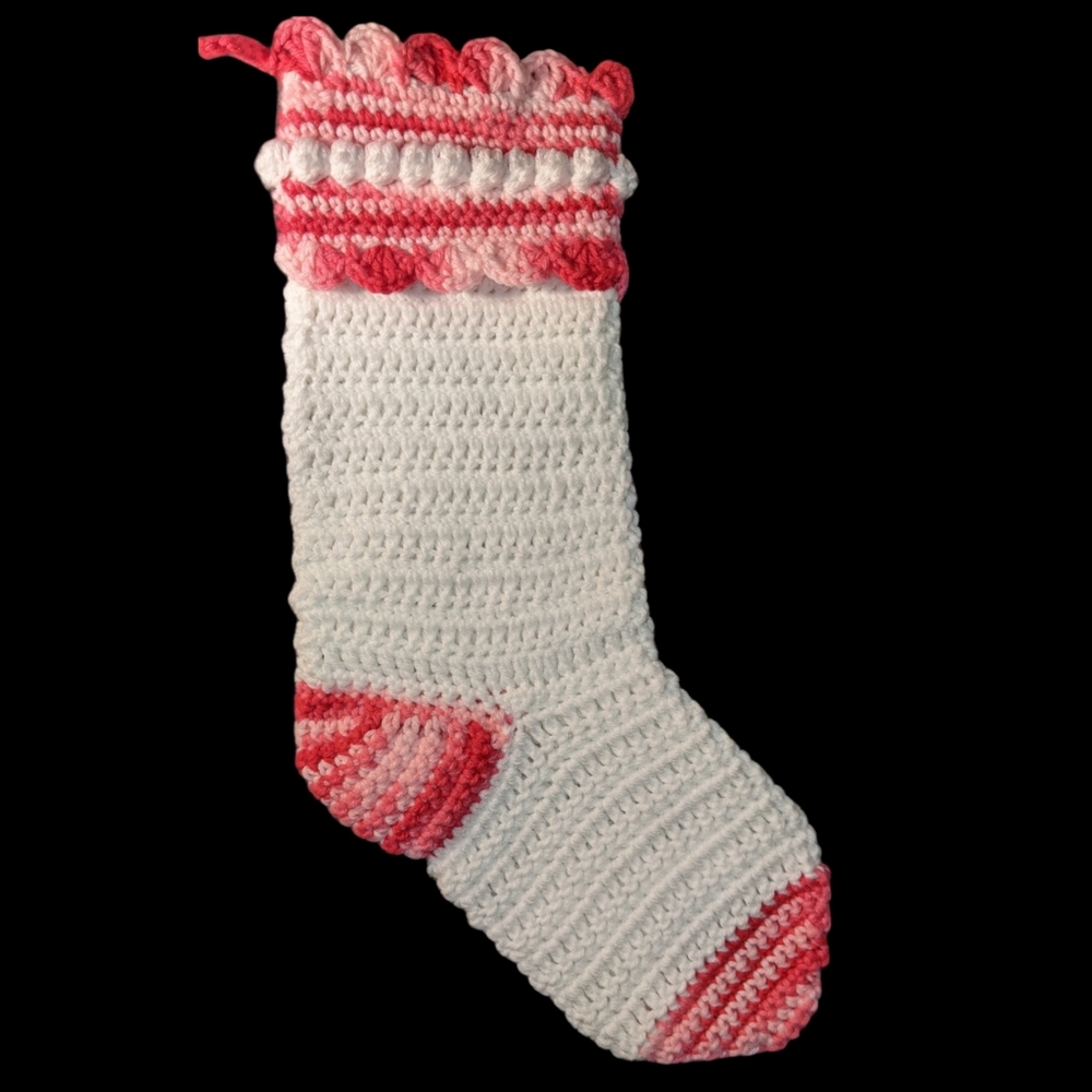 Christmas Stocking Pink and White Handmade